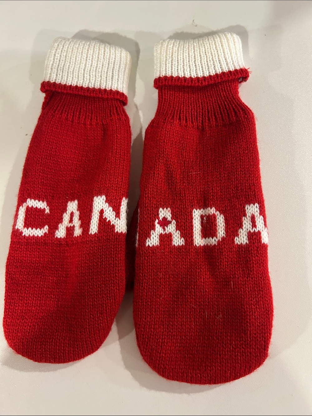 Ada Red and White CANADA Knit Mittens